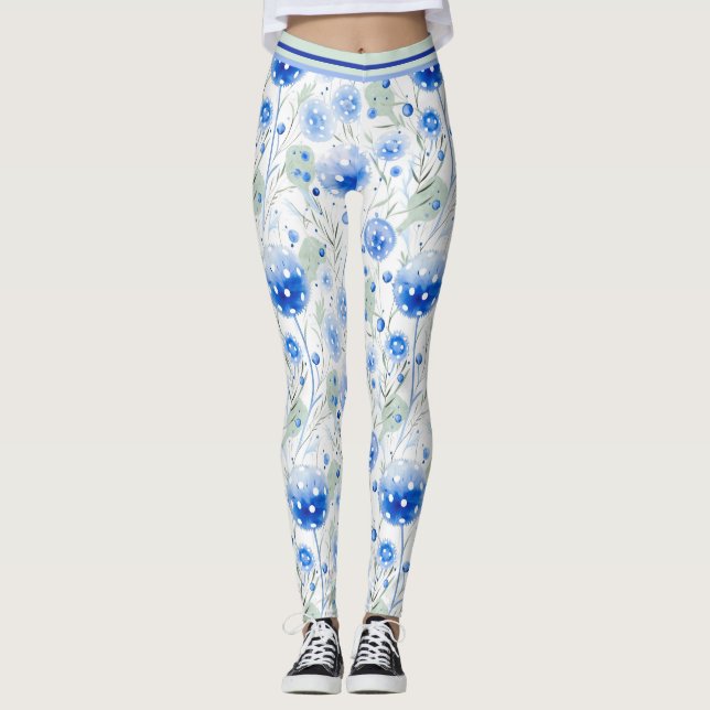 Watercolor cornflower Pickleball  Leggings (Front)