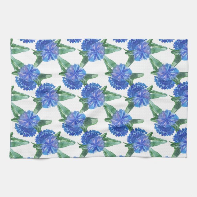 watercolor cornflowers kitchen towel (Horizontal)