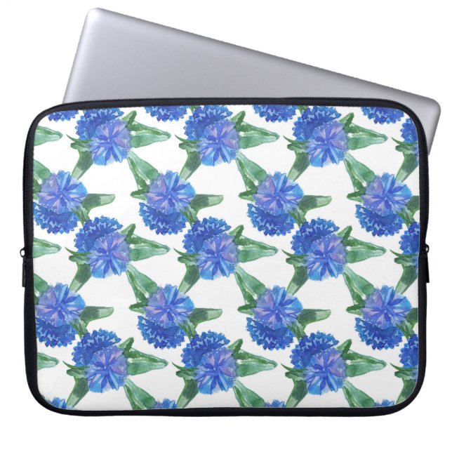watercolor cornflowers laptop sleeve (Front)
