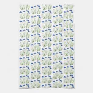 Watercolor Cornflowers Wildflowers Blue Floral Kitchen Towel