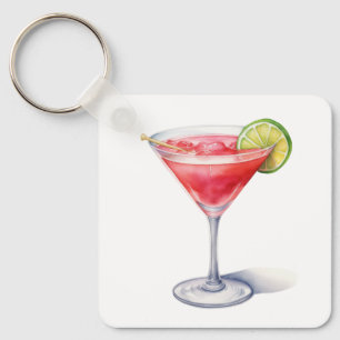Watercolor Cosmopolitan Cocktail Drink Keychain