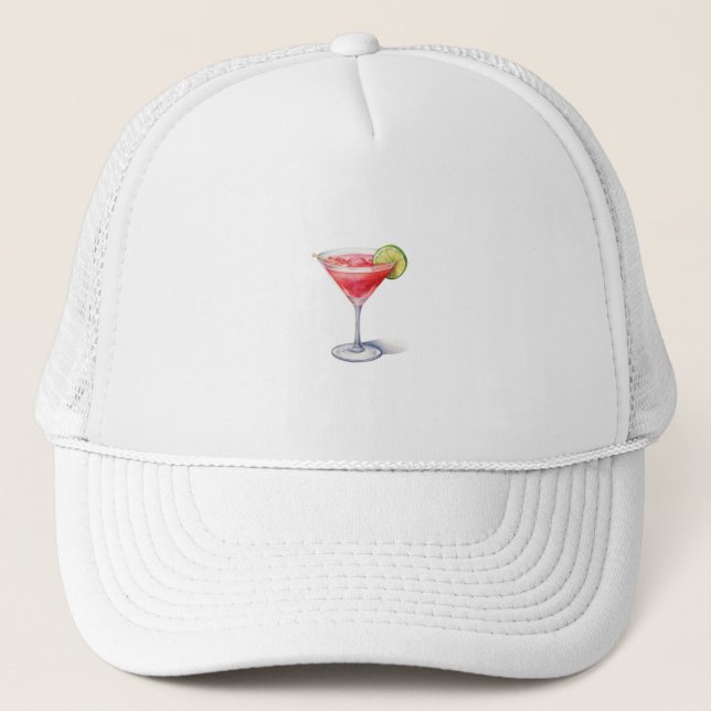 Watercolor Cosmopolitan Cocktail Drink Trucker Hat (Front)