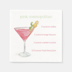 Watercolor Cosmopolitan Cocktail Recipe Napkin