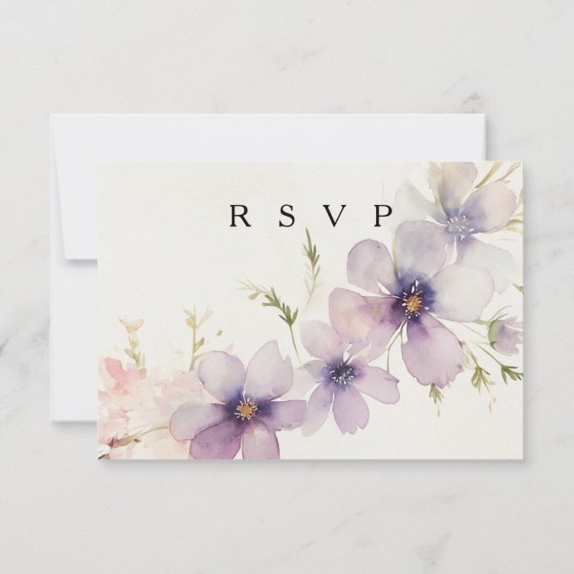 Watercolor cosmos floral RSVP meal choices Card (Back)