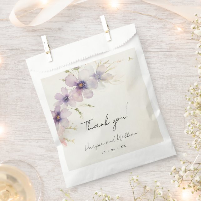watercolor cosmos flowers wedding thank you favour bag (Clipped)
