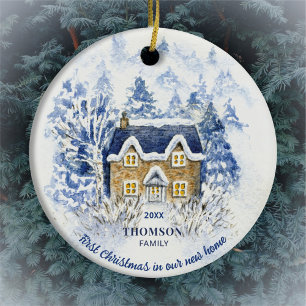 Watercolor Cottage Christmas Ornament