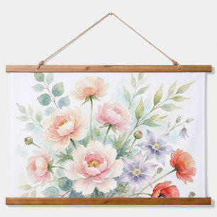 Watercolor Cottage Garden Wildflower Bouquet Hanging Tapestry