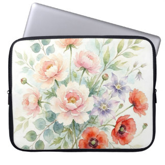 Watercolor Cottage Garden Wildflower Bouquet Laptop Sleeve