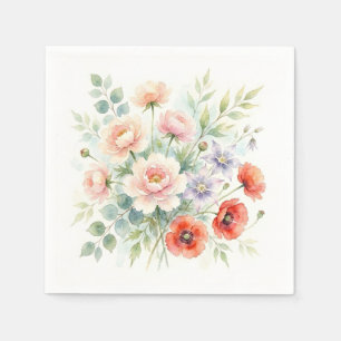 Watercolor Cottage Garden Wildflower Bouquet Napkin
