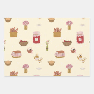 Watercolor Cottagecore Kitchen Seamless Pattern Wrapping Paper Sheet