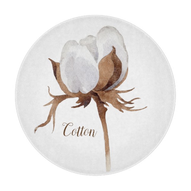 Watercolor Cotton Flower Cutting Board (Front)