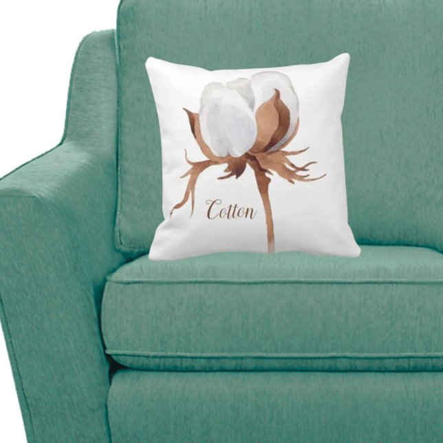 Watercolor Cotton Flower Throw Pillow (Creator Uploaded)