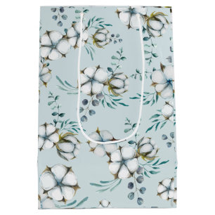 Watercolor Cotton Flowers and Eucalyptus Medium Gift Bag