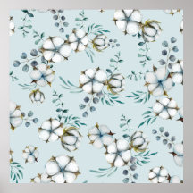 Watercolor Cotton Flowers and Eucalyptus