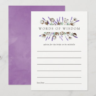 Watercolor Cotton Lavender Bridal Shower Advice Invitation