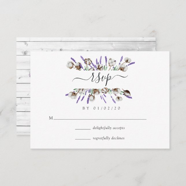 Watercolor Cotton Lavender Country Wedding RSVP Ca (Front/Back)