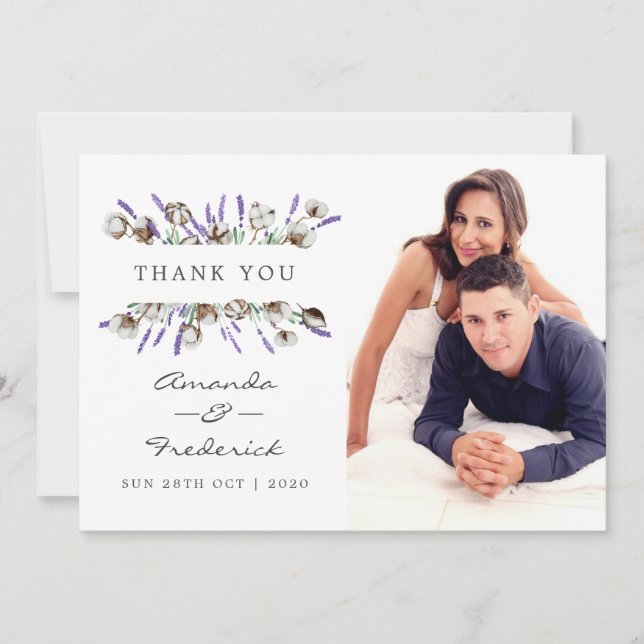 Watercolor Cotton Lavender Wedding Thank You (Front)