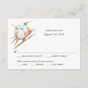 Watercolor Cotton Plant    Wedding RSVP Card