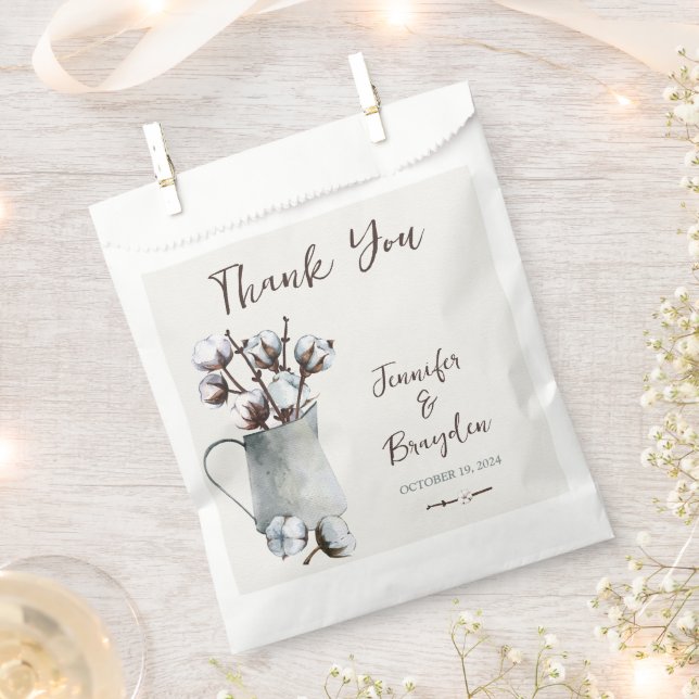 Watercolor Cotton Stems in Grey Pitcher Wedding Favour Bag (Clipped)