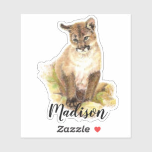 Watercolor Cougar, Puma Cub Animal  Custom Name