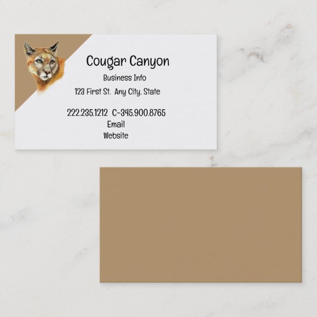 Watercolor Cougar with Animal Tracks Business Card (Front/Back)