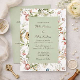 Watercolor Country Floral Wedding Invitation