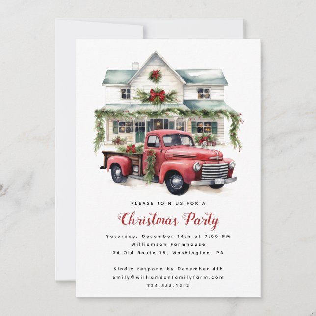 Watercolor Country Holiday Christmas Open House  Invitation (Front)