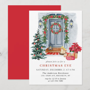 Watercolor Country Holiday House Christmas EVE Invitation