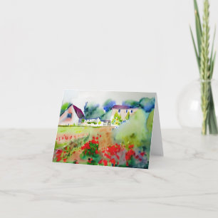 Watercolor country home customizable card