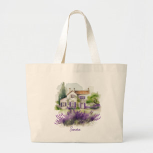 Watercolor Country Home Large Tote Bag