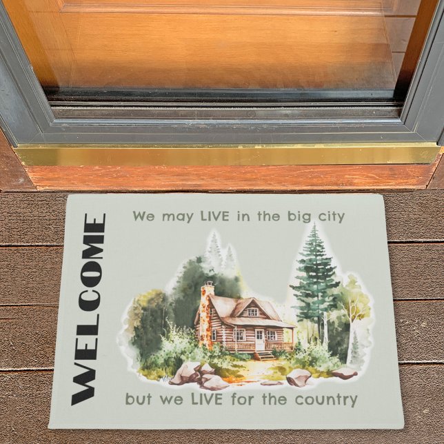 Watercolor Country Log Cabin Scenery Custom Doormat (Creator Uploaded)