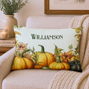 Watercolor Country Pumpkin Patch Monogram Accent Pillow