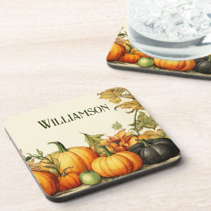 Watercolor Country Pumpkin Patch Monogram Coaster