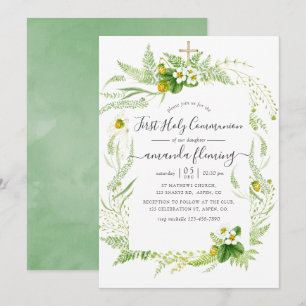 Watercolor Country Rustic Greenery Holy Communion Invitation