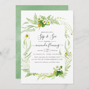 Watercolor Country Rustic Greenery Sip and See Invitation