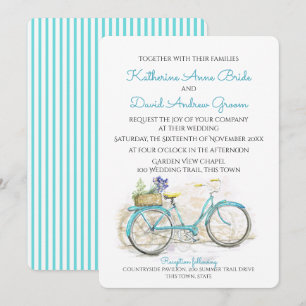 Watercolor Country Vintage Bicycle Wedding Invitation