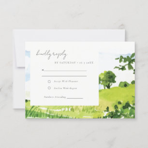Watercolor Countryside Hills Wedding Reception RSVP Card