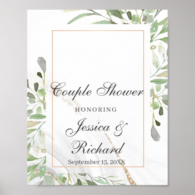 Watercolor Couple  Shower Welcome Poster Sign (Front)