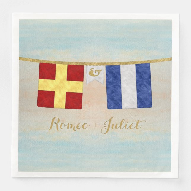Watercolor Couples Monogram Maritime Signal Flags Napkin (Front)