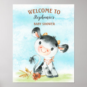 Watercolor Cow Baby Shower Farm Baby Shower Poster