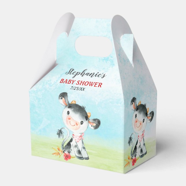 Watercolor Cow Baby Shower Farm Favor Box (Front Side)