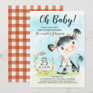 Watercolor Cow Baby Shower Farm Invitation