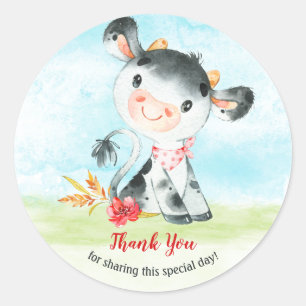 Watercolor Cow Baby Shower Farm Thank You Classic Round Sticker