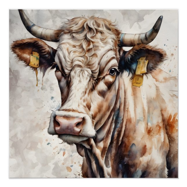 Watercolor Cow no 4 Poster (Front)