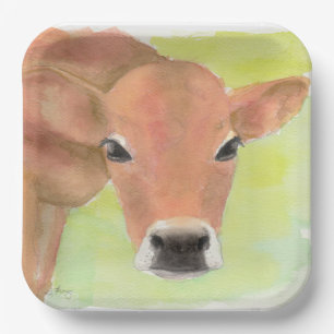 Watercolor Cow Paper Plate