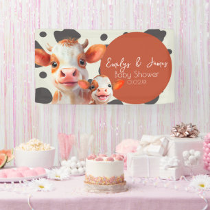 Watercolor Cow Print Pattern Baby Shower  Banner