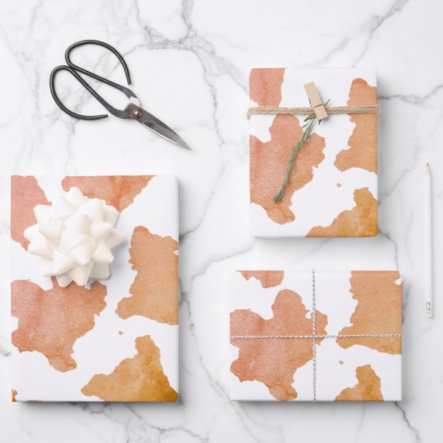 Watercolor Cow Skin Pattern Wrapping Paper Sheet (Front)
