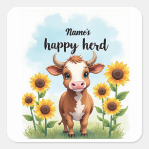 Watercolor Cow Sticker Pack – [Name]’s Happy Herd