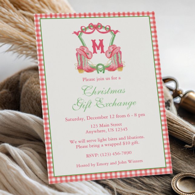 Watercolor Cowboy Boots Monogram Crest Party Invitation (Creator Uploaded)