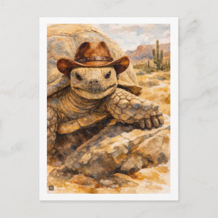 Watercolor Cowboy Turtle in the desert Postcard